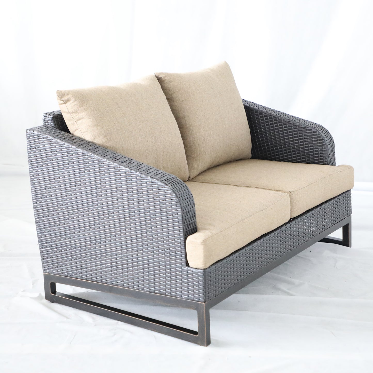 Aaron Outdoor Wicker Loveseat With Cushion - Brown