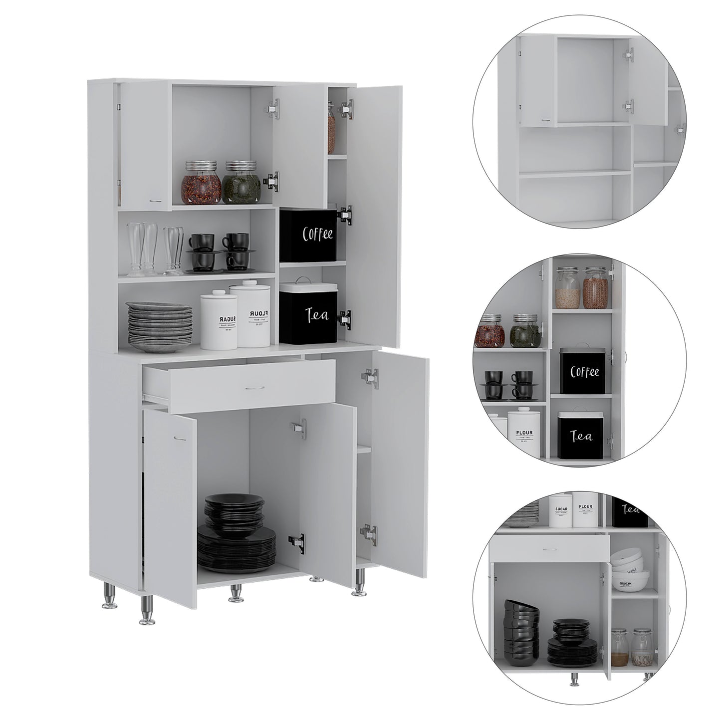 Tigard 1-Shelf 1-Drawer Pantry Cabinet - White