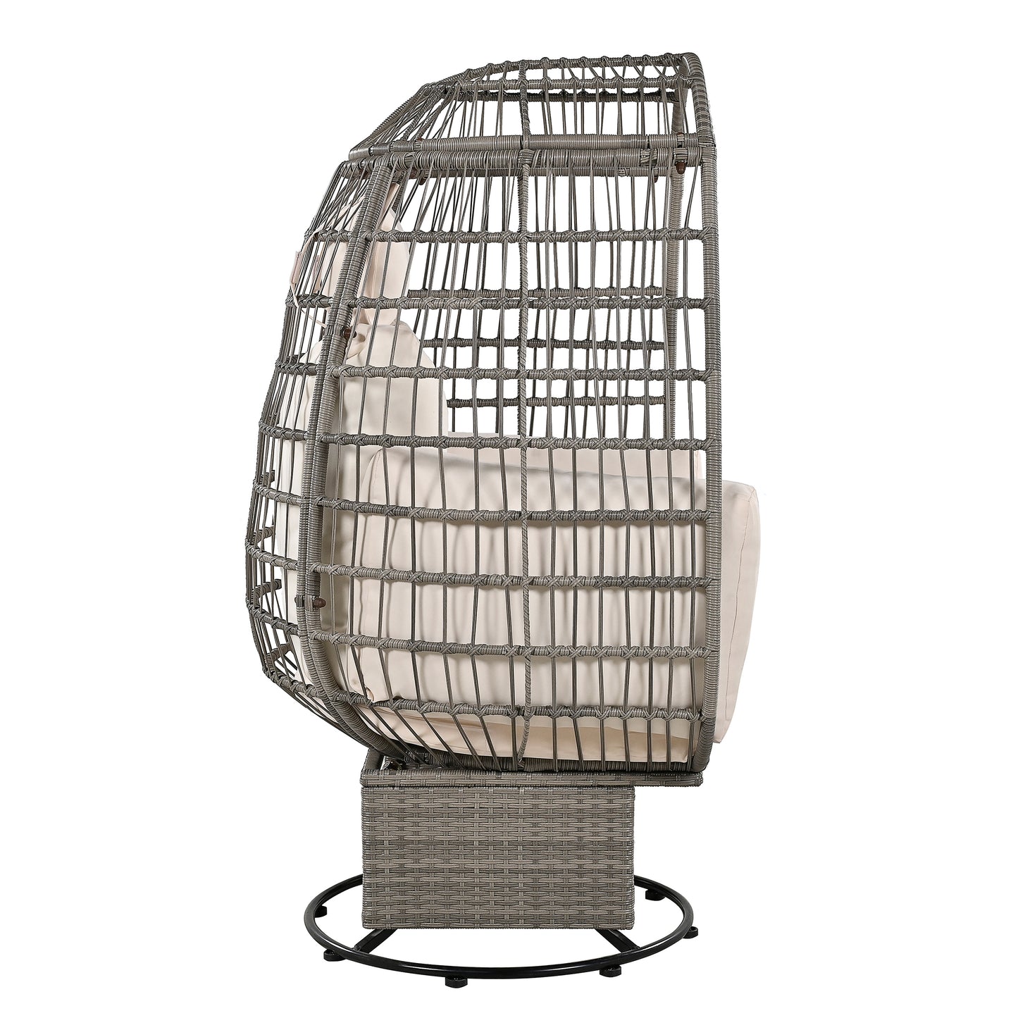 Bell Outdoor Swivel Chair with Cushion (Gray Wicker + Beige Cushion)