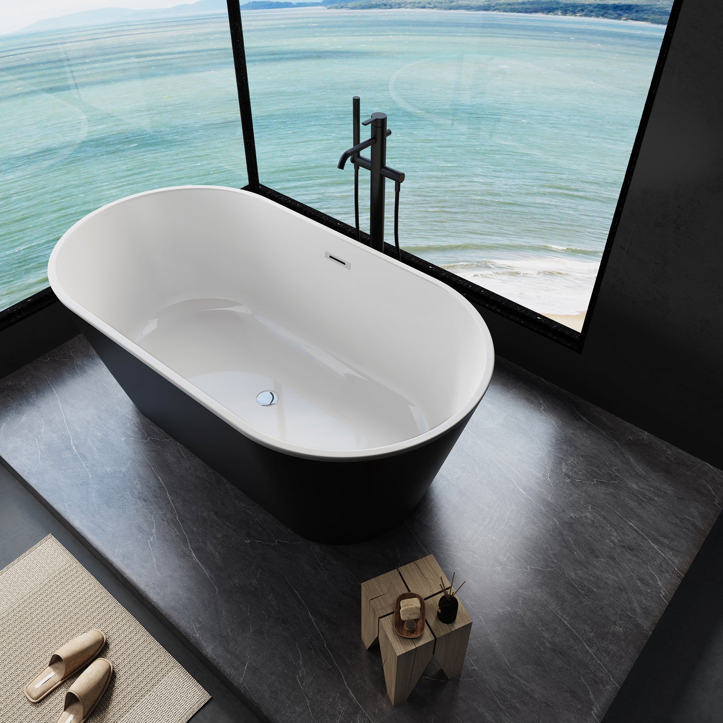 Sleek 67" Acrylic Freestanding Soaking Bathtub - Black
