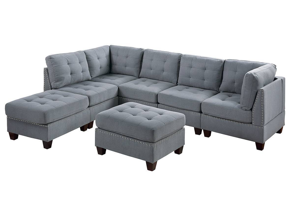 Eleni Modular Sectional 7pc Set 2x Corner Wedge 3x Armless Chair and 2x Ottoman - Gray