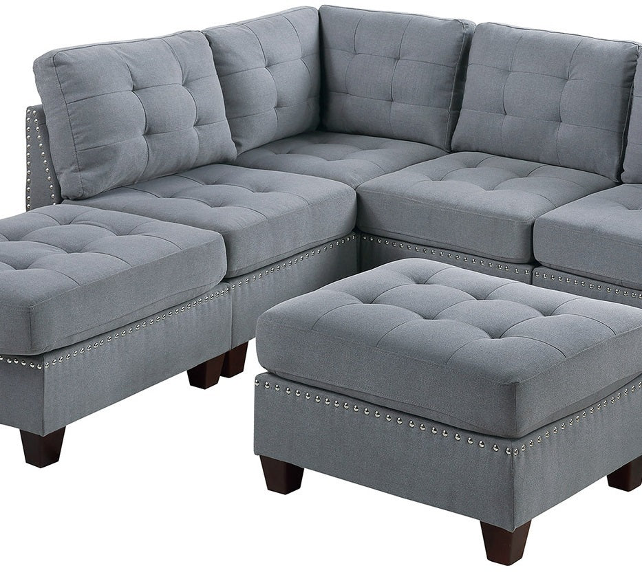 Eleni Modular Sectional 7pc Set 2x Corner Wedge 3x Armless Chair and 2x Ottoman - Gray
