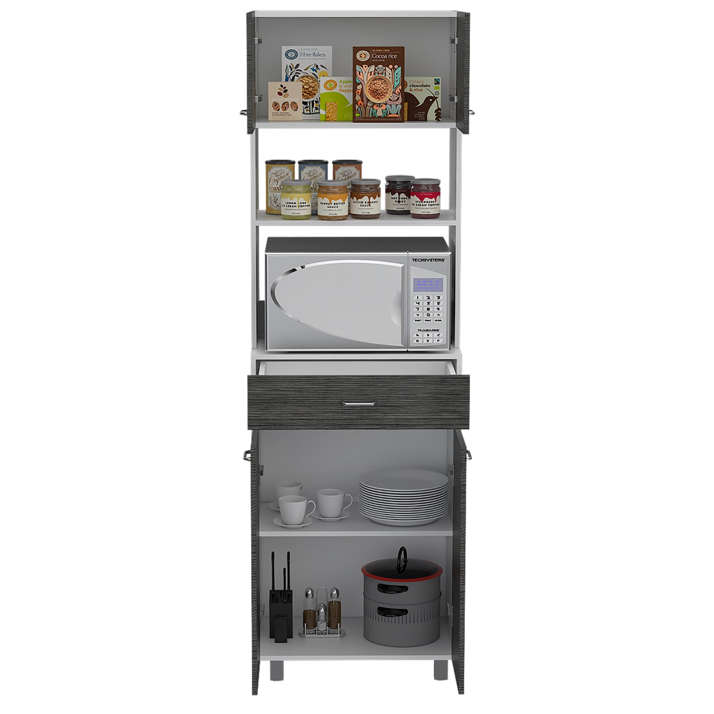 Pembrooke 2-Shelf 1-Drawer Microwave Pantry Cabine - Gray