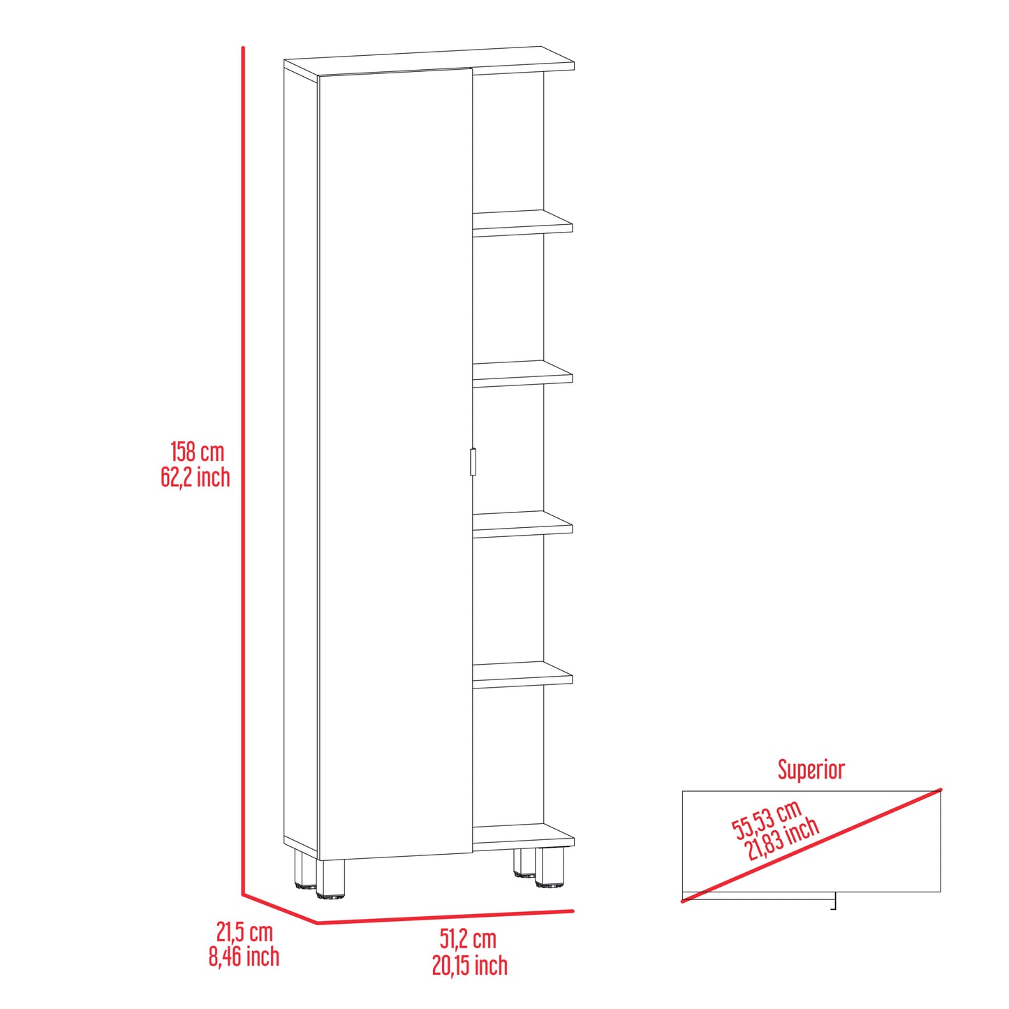 Portland 5-Shelf Linen Cabinet - Light Grey
