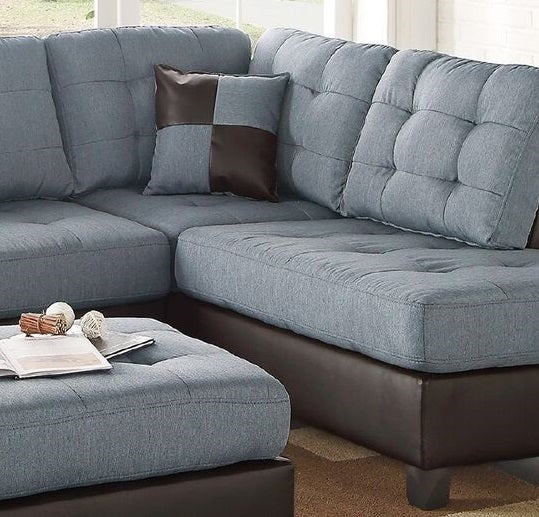 Lucia 3pc Faux Leather Sectional Sofa Set - Gray