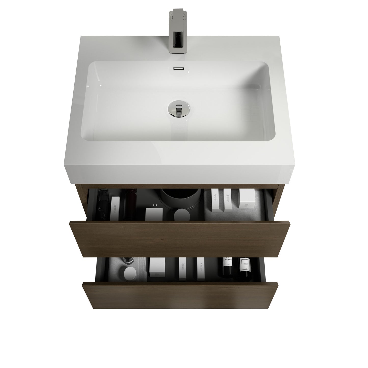 Bathroom Floating Vanity with Sink - Dark Oak