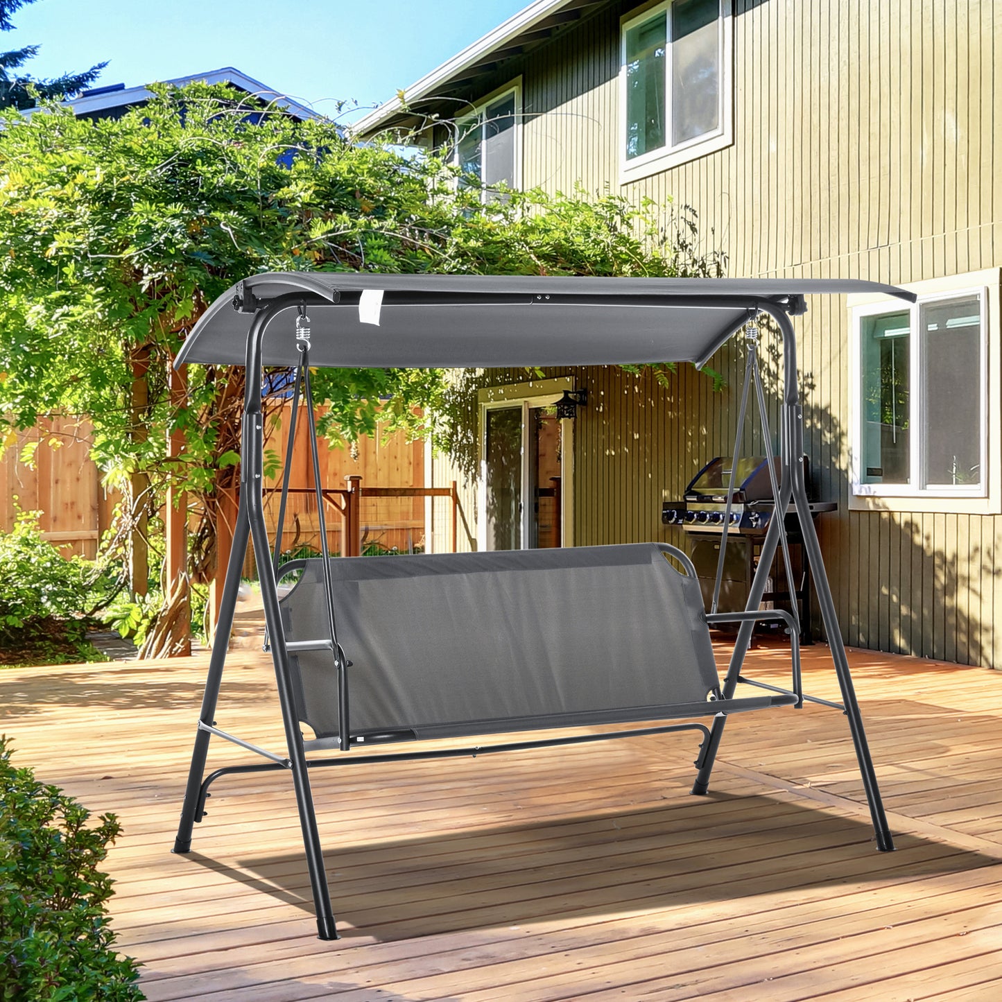 Akers 3-Person Porch Swing with Stand - Gray