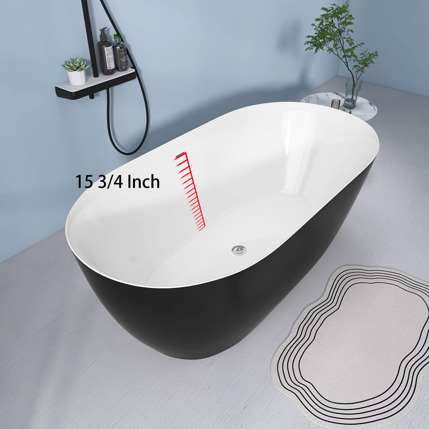 Nuvo 59" Acrylic Free Standing Oval Shape Soaking Tub - Matte Black+White