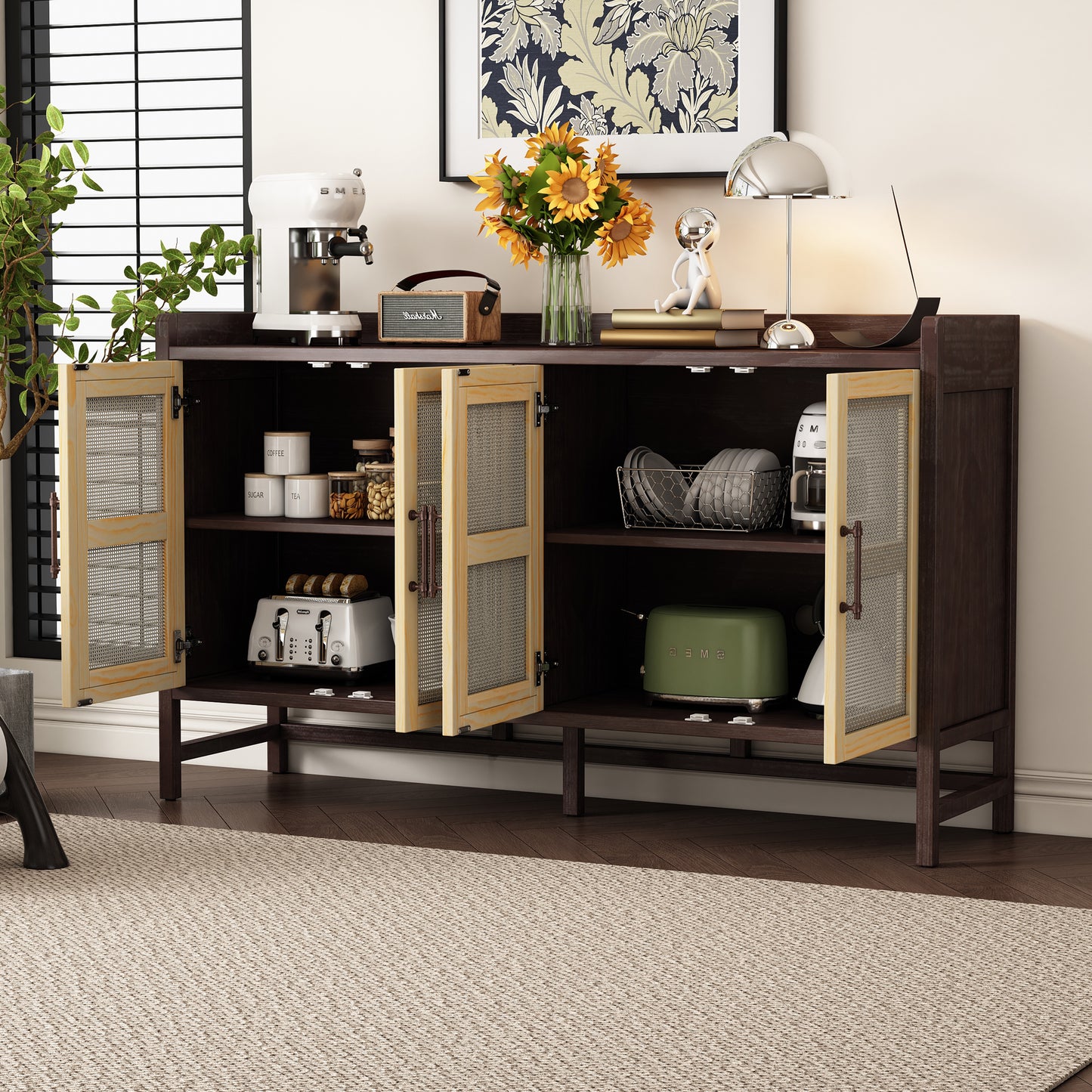 Hana Rattan Doors Sideboard Buffet - Walnut