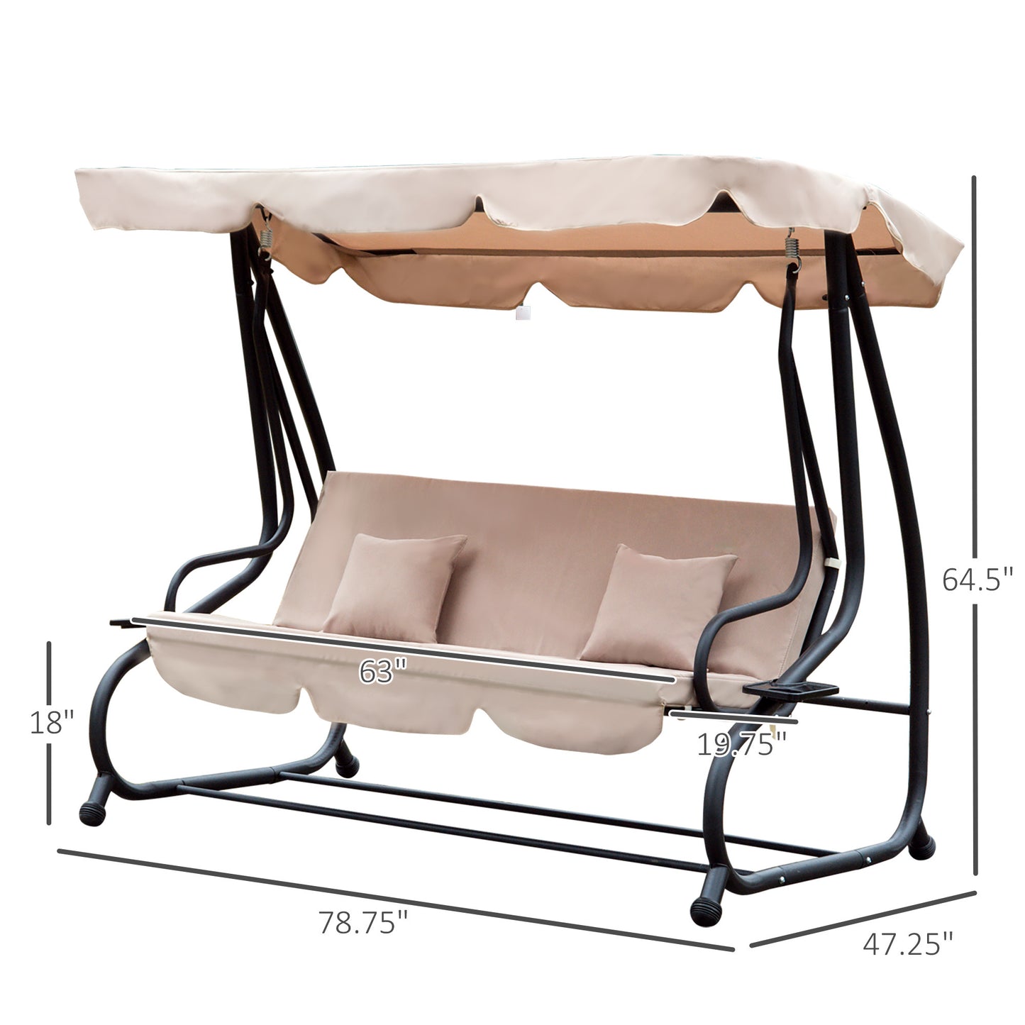 Delora 3-Seat Patio Swing Chair with Canopy - Light Brown