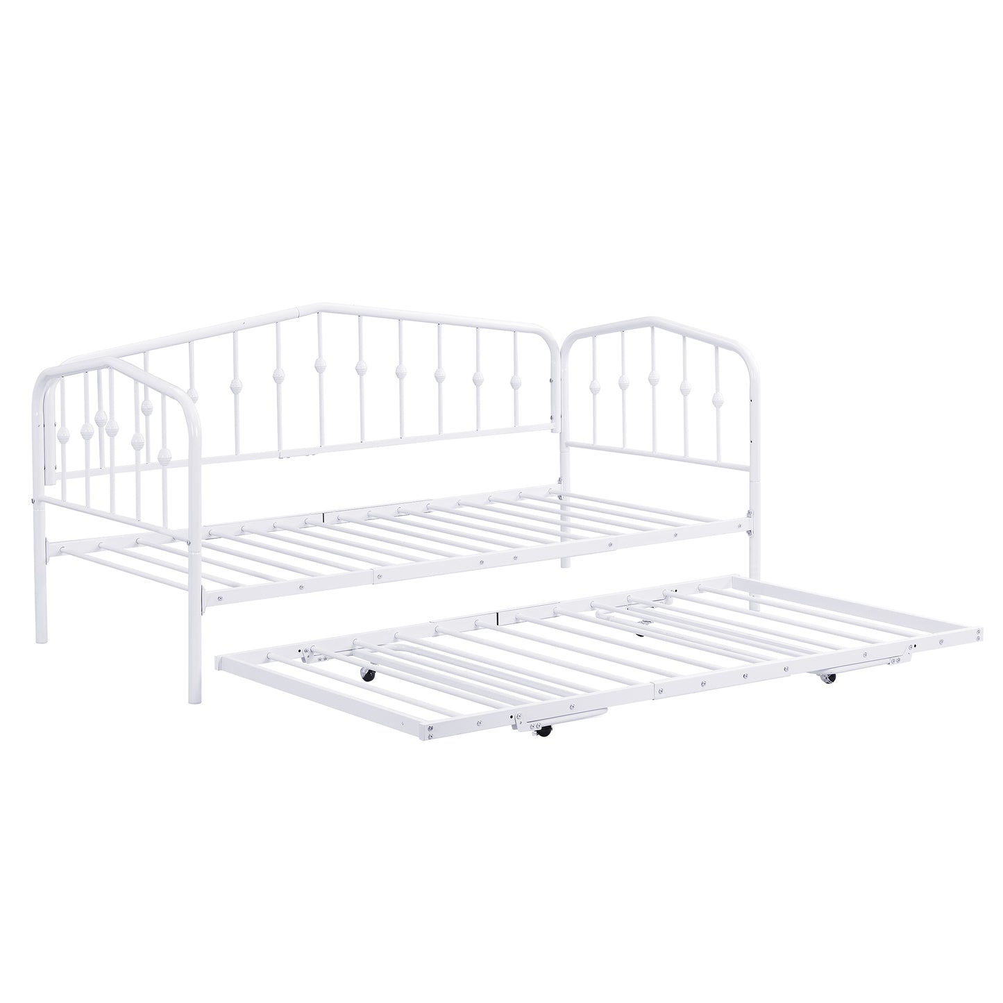 Zee Twin Size Metal Daybed with Twin Size Adjustable Trundle - White