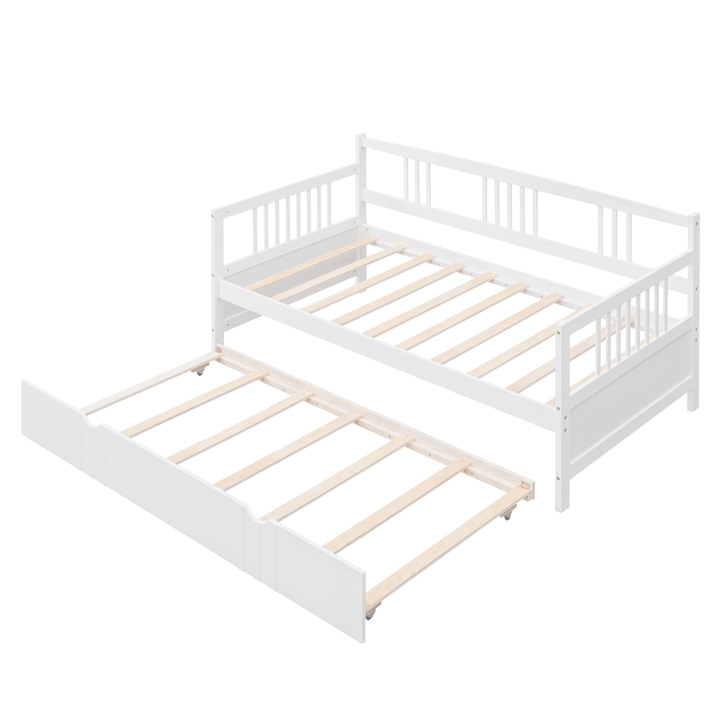 Lex Twin Size Wooden Daybed with Twin Size Trundle - White