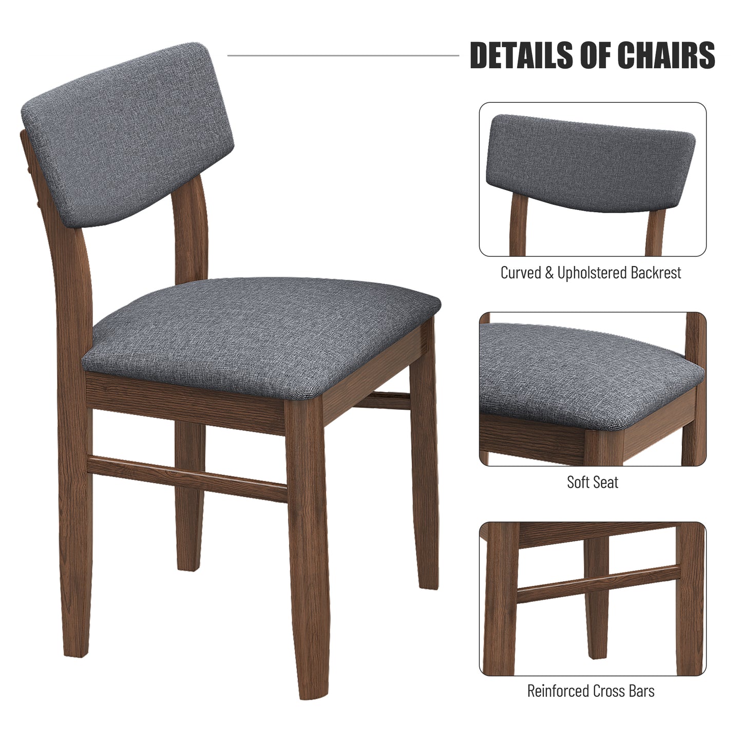 Burchard Fabric Cushion Retro Dining Chairs (Set of 2) - Walnut