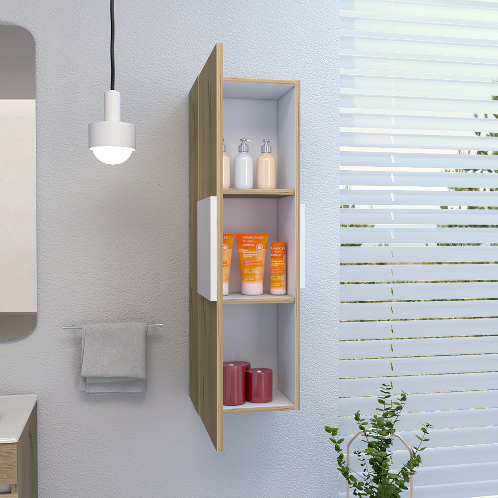 Mgane Medicine Single Door Cabinet - Light Oak / White