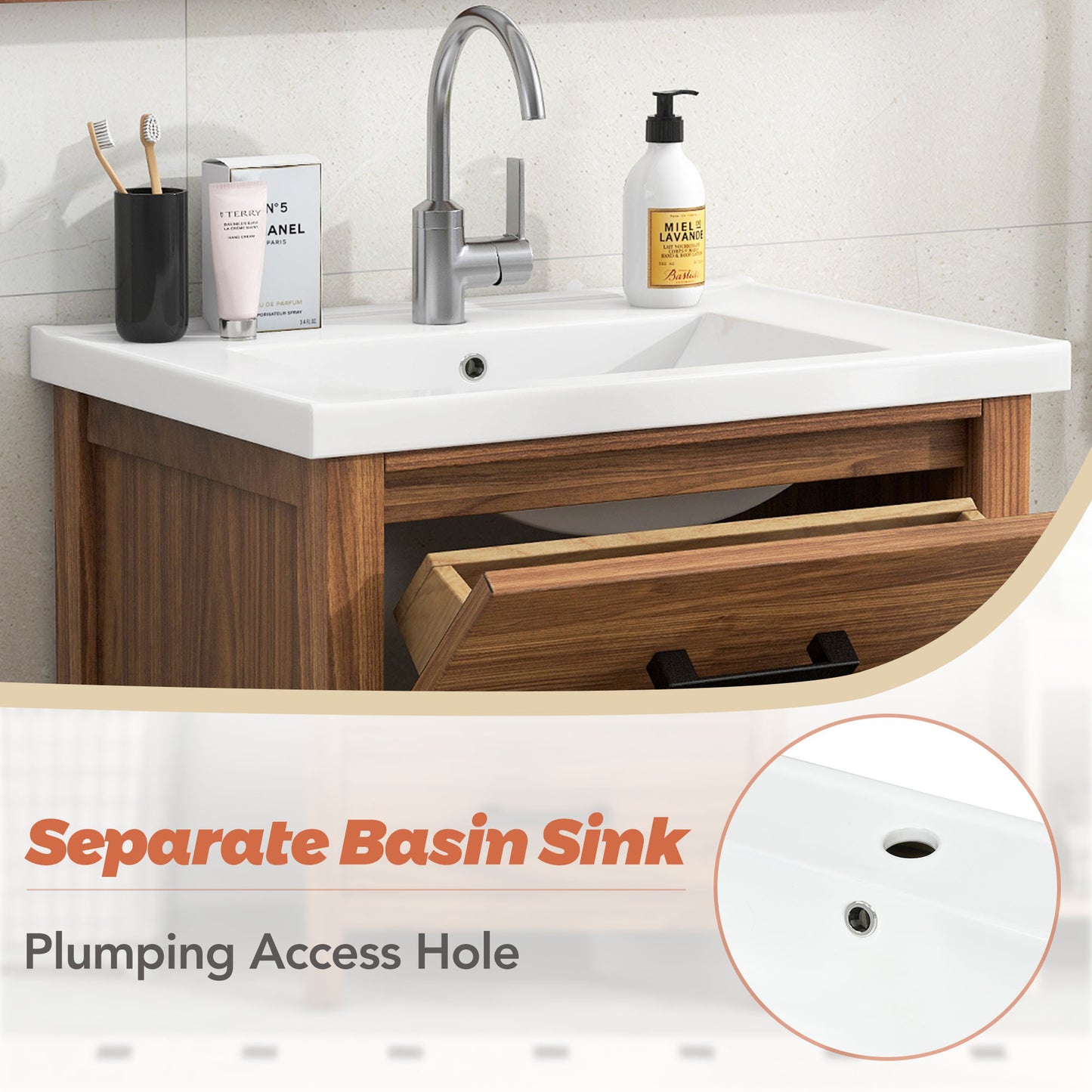 Freestanding Bathroom Vanity Cabinet with Ceramic Basin Sink