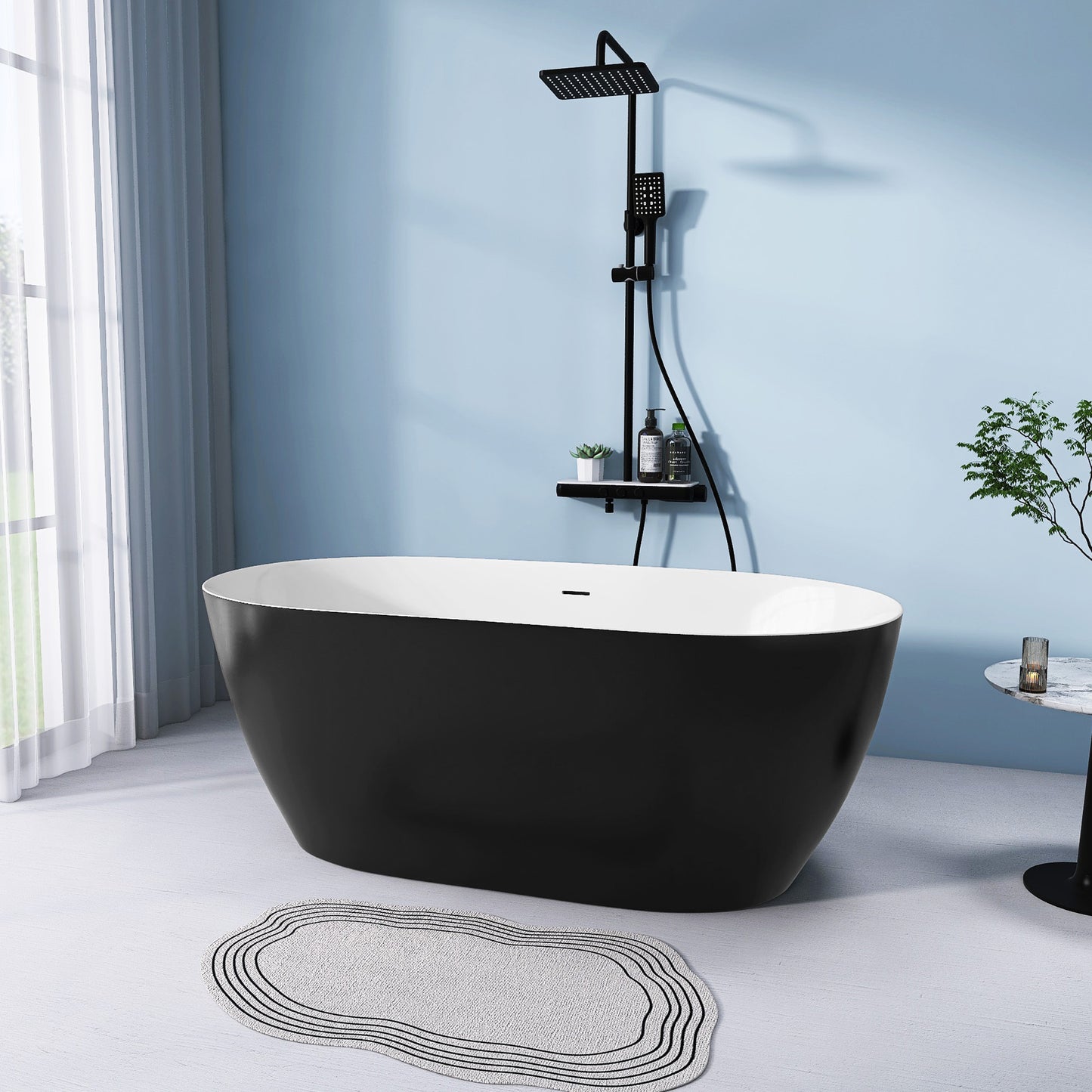 Nuvo 59" Acrylic Free Standing Oval Shape Soaking Tub - Matte Black+White