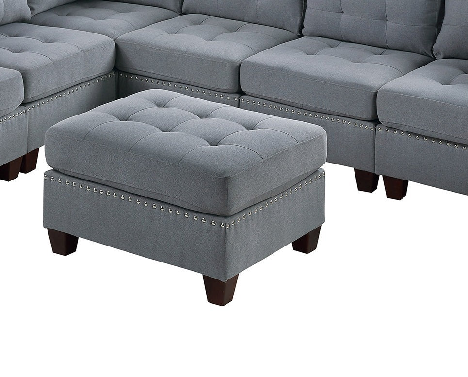 Eleni Modular Sectional 7pc Set 2x Corner Wedge 3x Armless Chair and 2x Ottoman - Gray