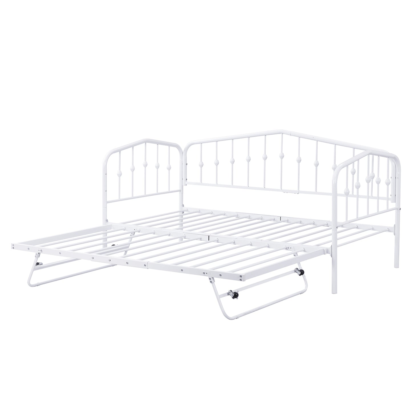 Zee Twin Size Metal Daybed with Twin Size Adjustable Trundle - White