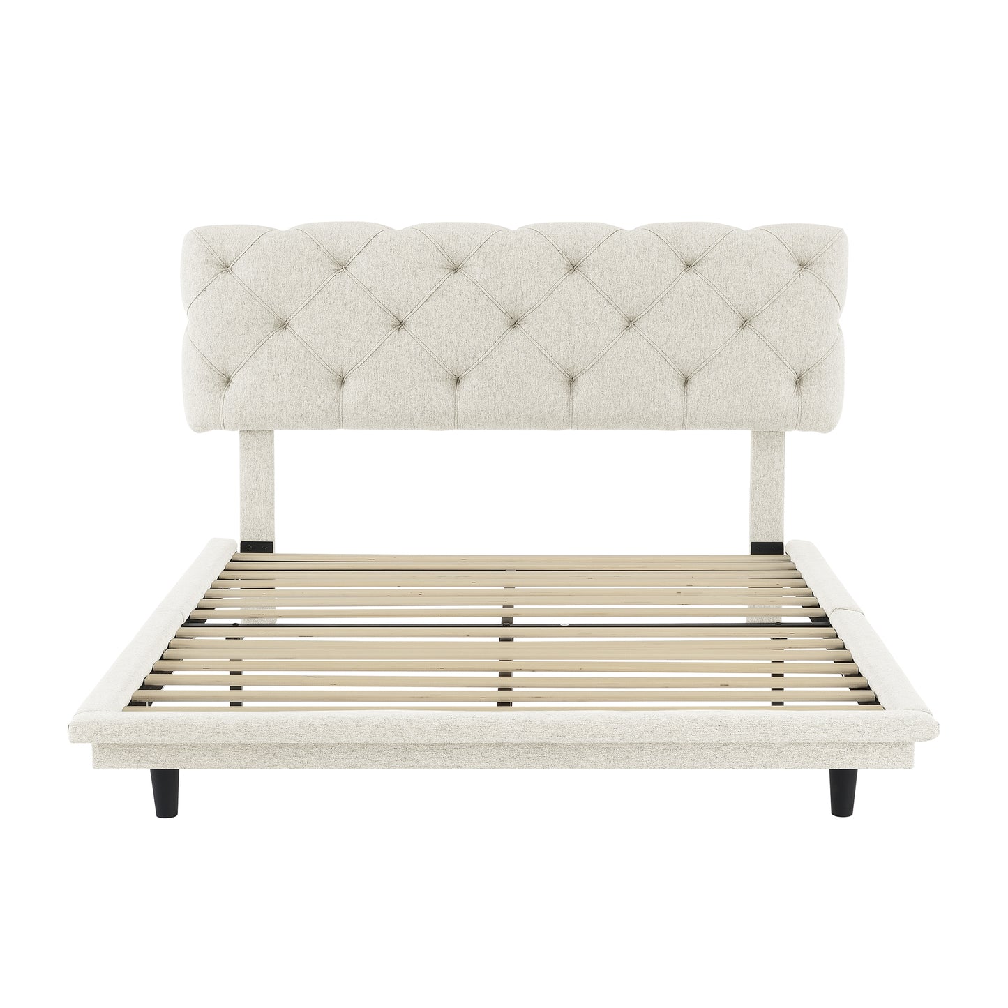 Joy Full Size Upholstered Bed with Light Stripe - Beige
