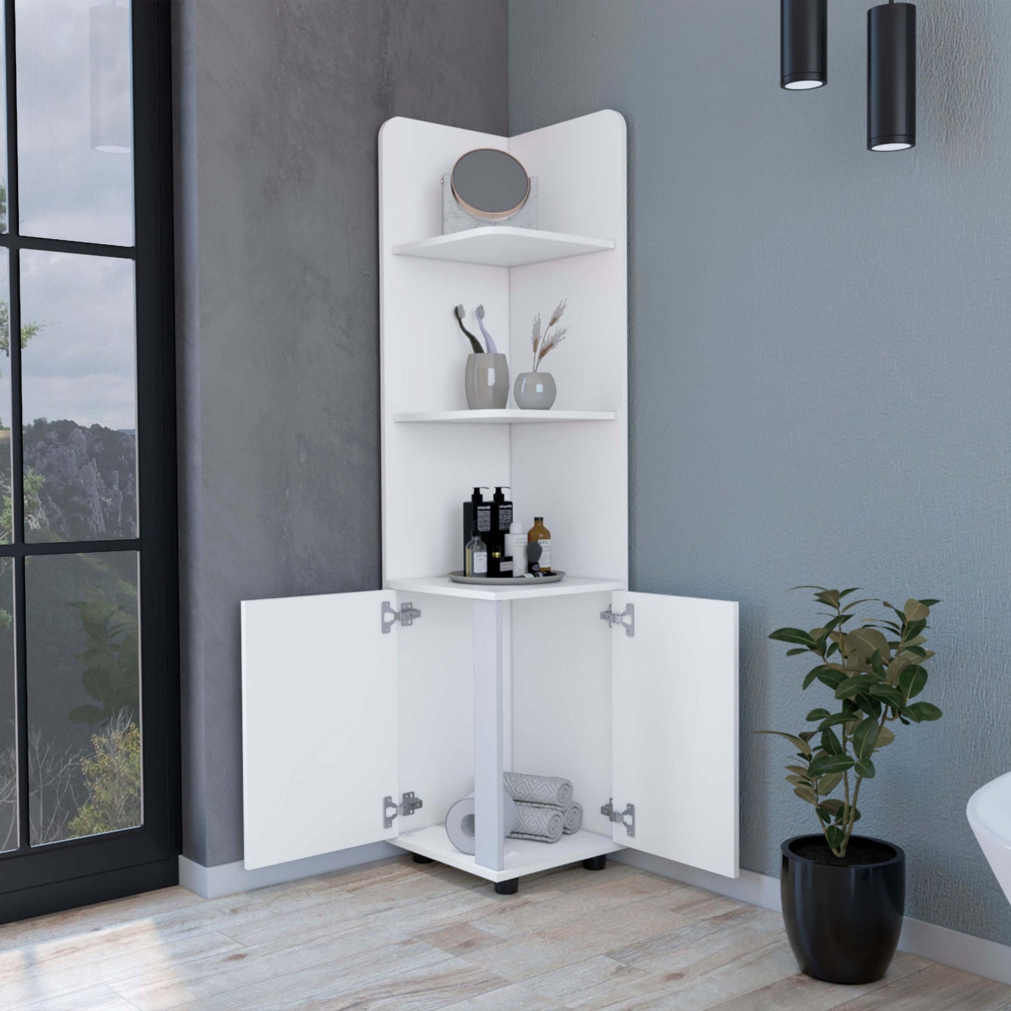 Klay 2-Door 4-Shelf Tall Storage Cabinet - White