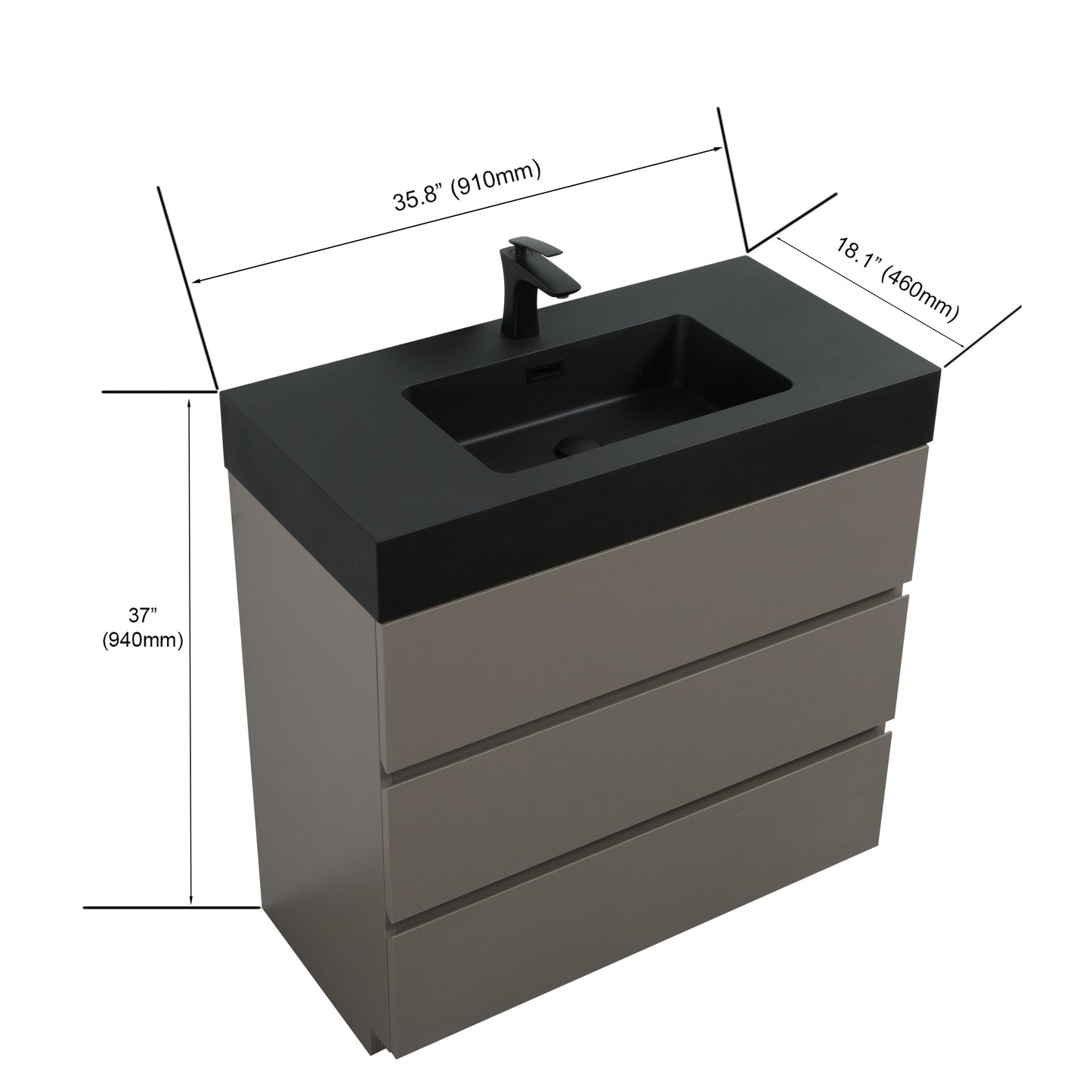 Kito 36" Bathroom Vanity with Sink without Drain and Faucet - Gray