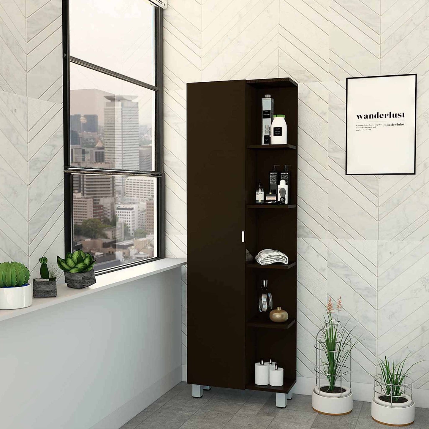 Portland 5-Shelf Tall Cabinet - Black
