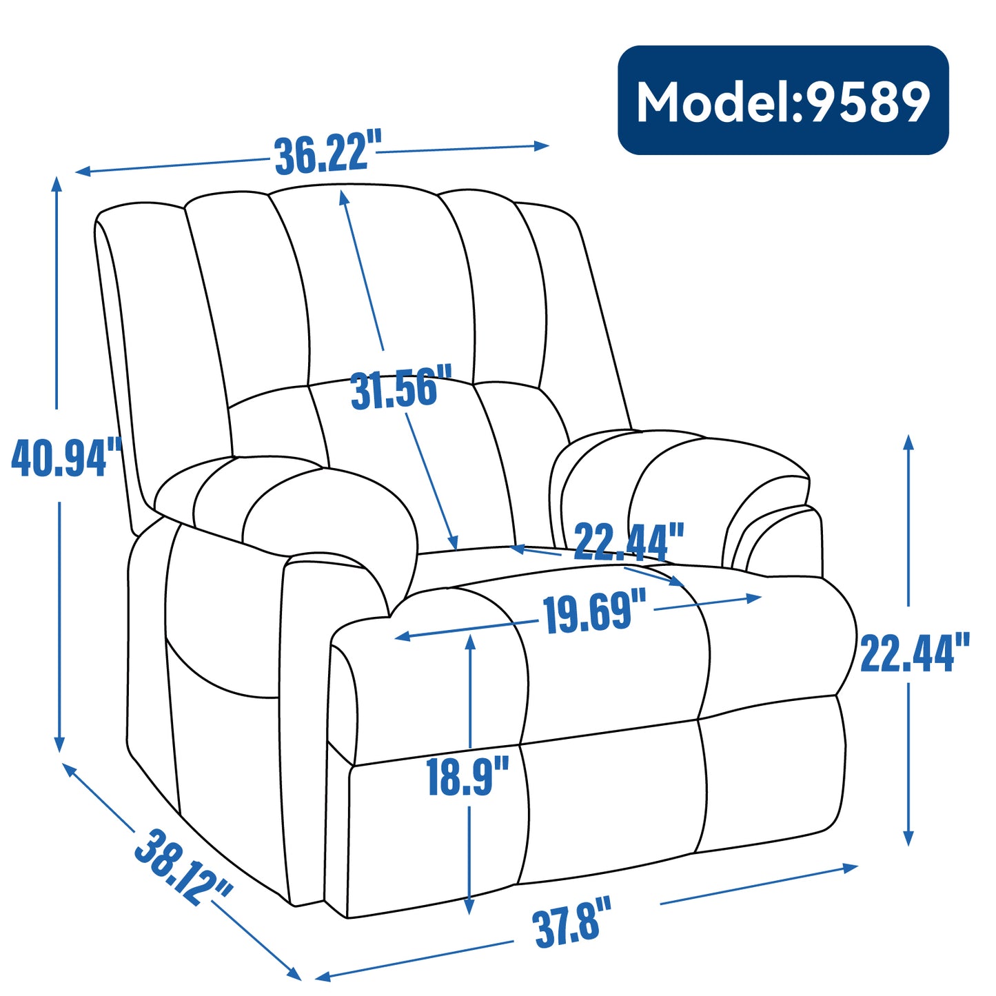 Nia Dual Motor Power Recliners Heat Massage - Blue