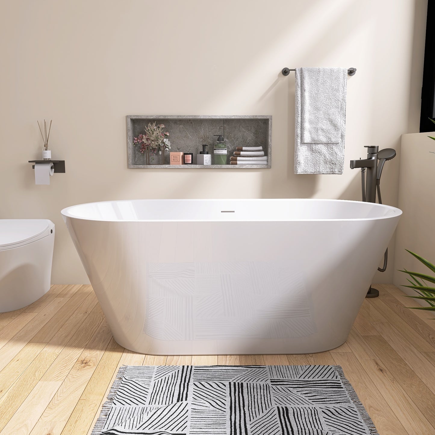 Elo 67" Acrylic Freestanding Soaking Bathtub - Gloss White