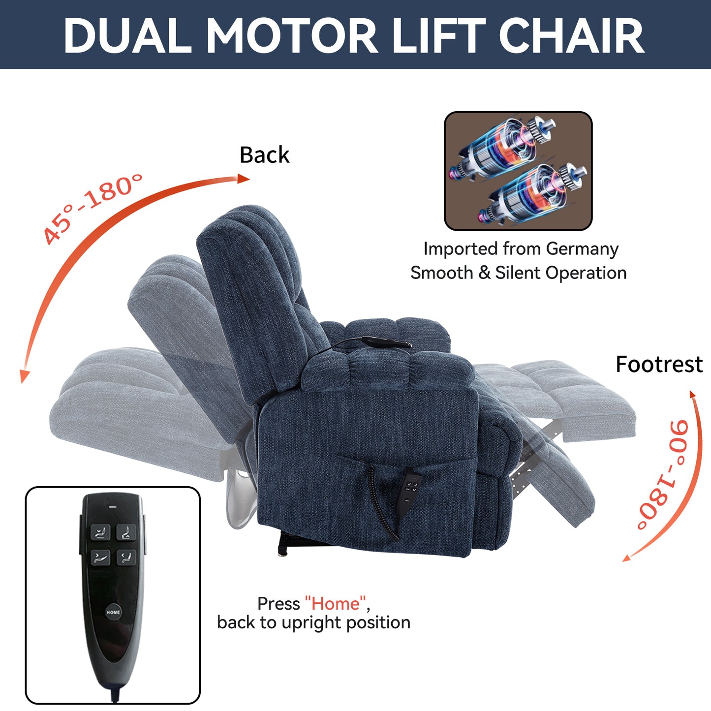 Nia Dual Motor Power Recliners Heat Massage - Blue