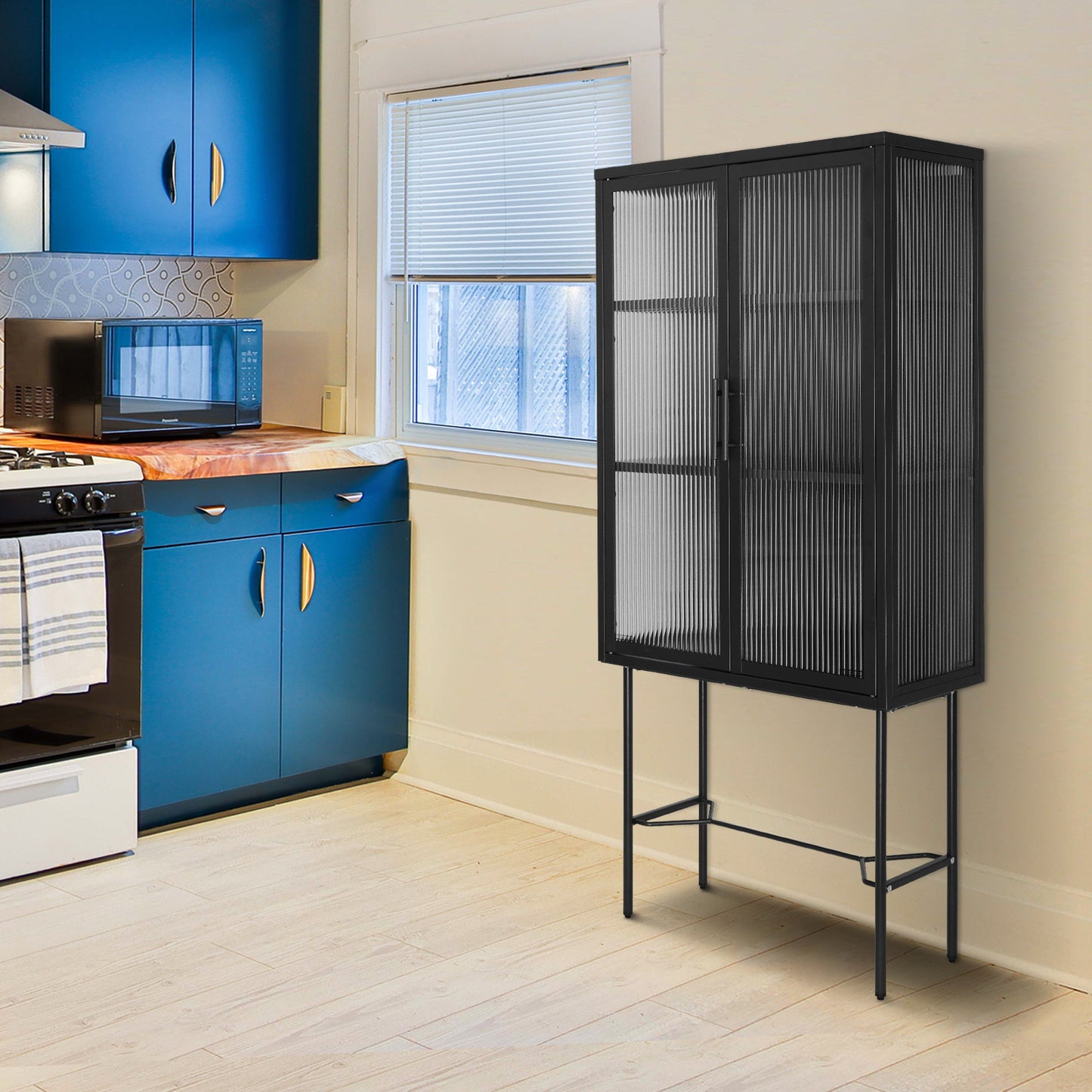 Renoe Tampered Glass Doors Cabinet - Black