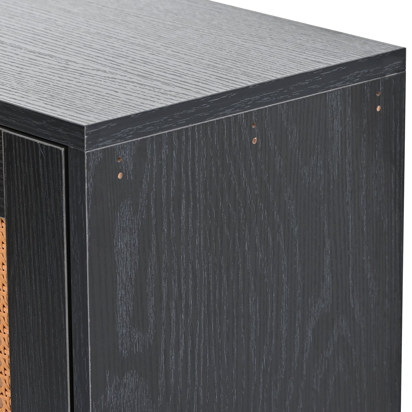 Rattan Boho Style Shoe Cabinet - Black