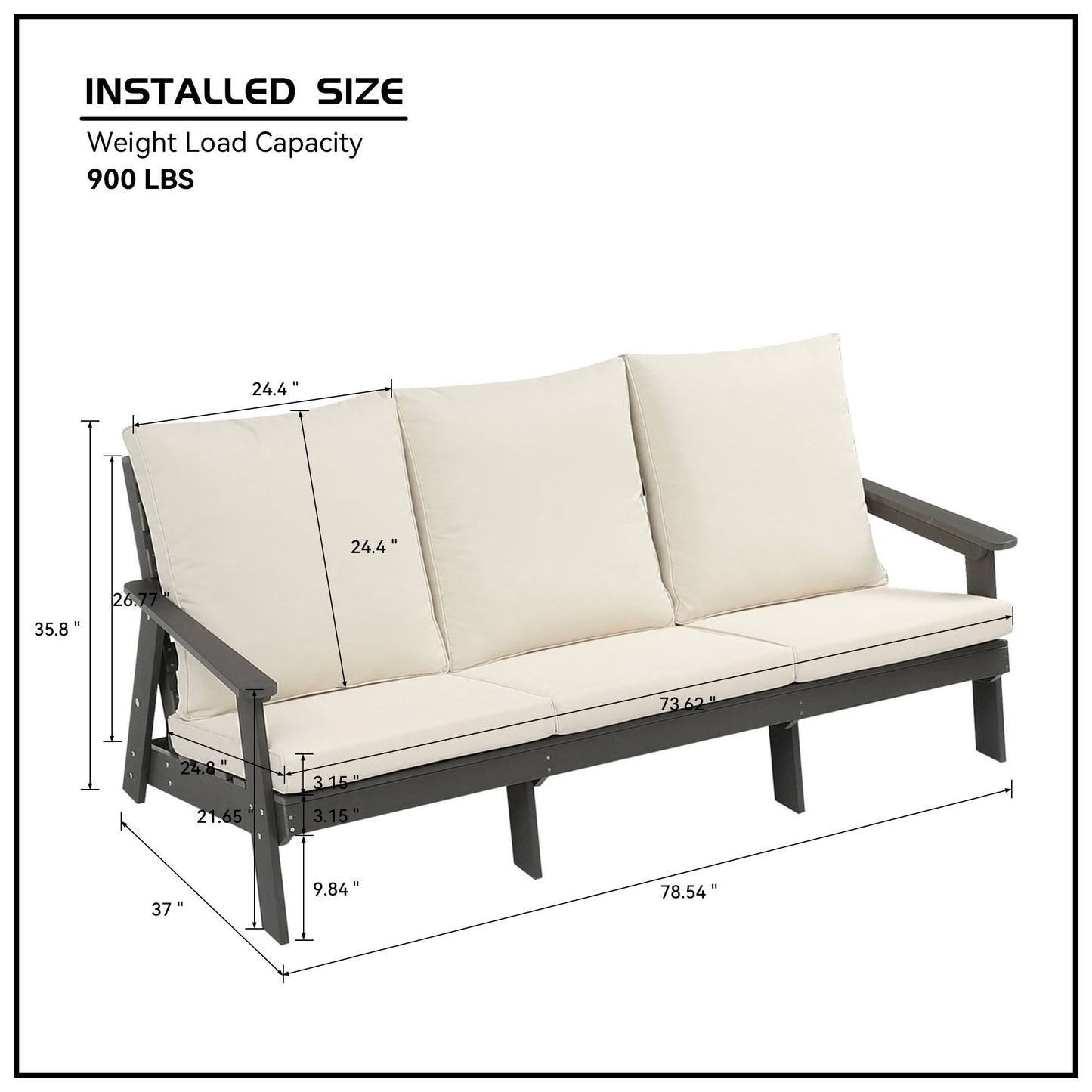 Micki Outdoor 3 Seater Sofa with Cushion - Gray/Beige