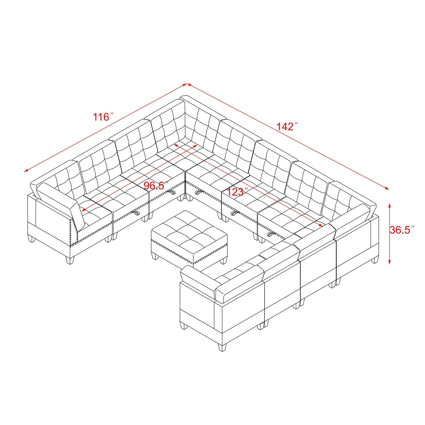 Supa Modular Sectional Velvet Sofa Set 5 - Black