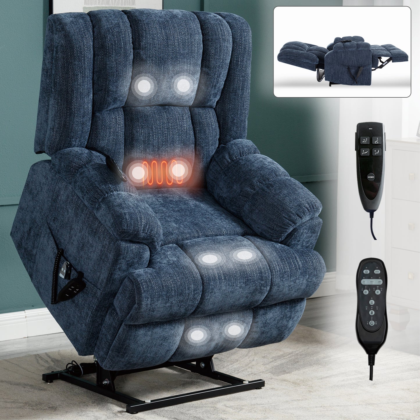 Nia Dual Motor Power Recliners Heat Massage - Blue