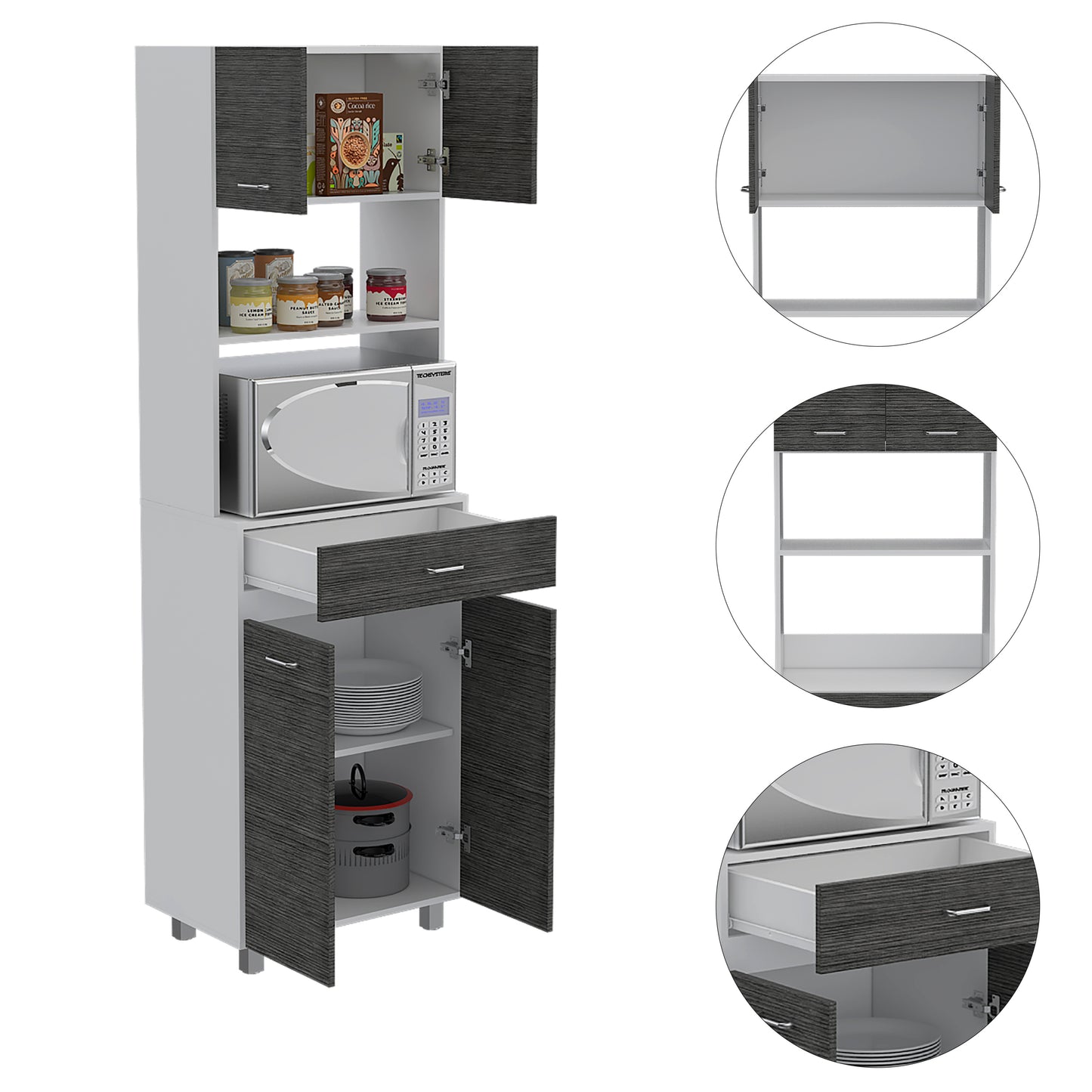 Pembrooke 2-Shelf 1-Drawer Microwave Pantry Cabine - Gray