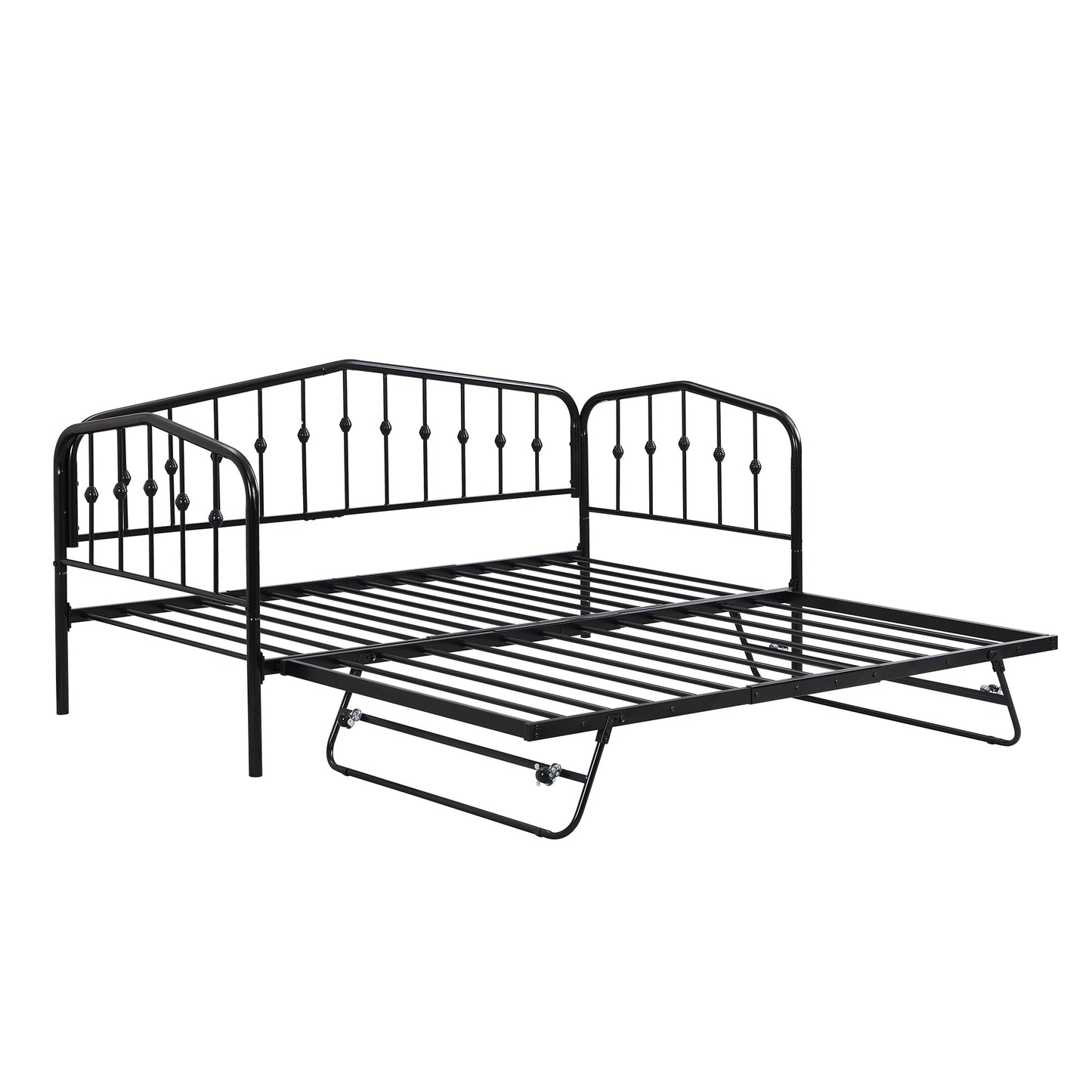 Zee Twin Size Metal Daybed with Twin Size Adjustable Trundle - Black