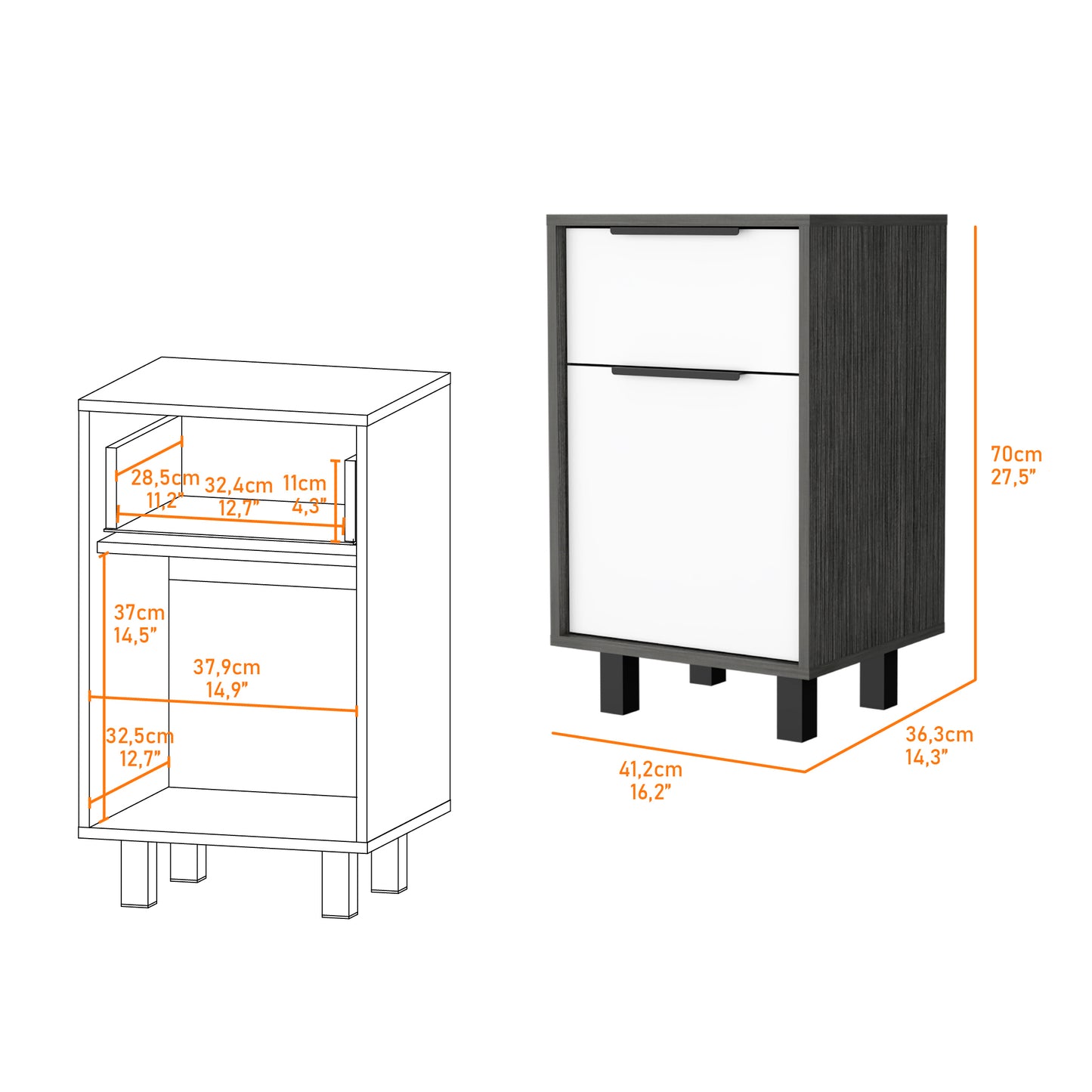 Kaia Z Nightstand One Drawe One Cabinet - Oak/White
