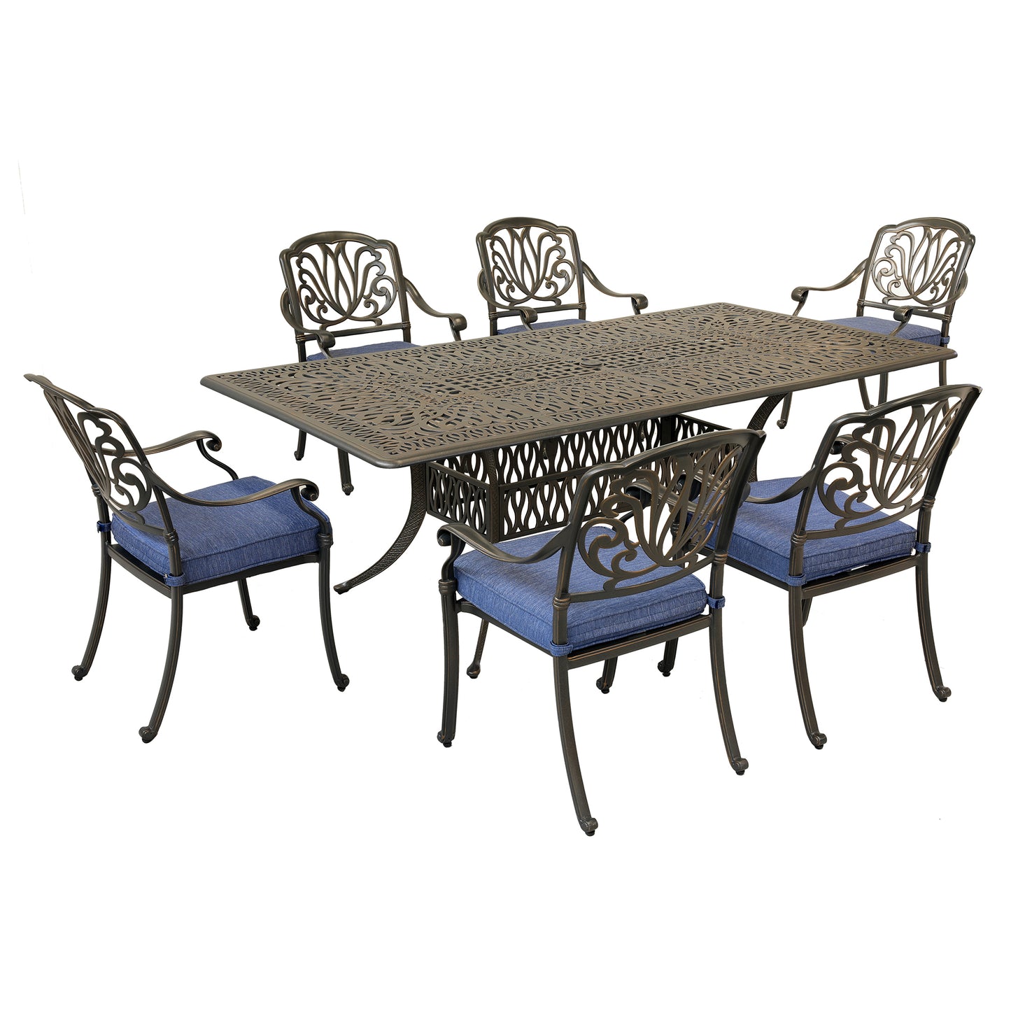 Otero 7 Pc 84.25" Aluminum Rectangular Dining Set with Cushions - Navy Blue