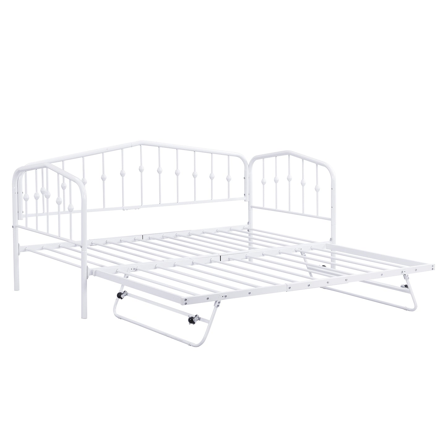 Zee Twin Size Metal Daybed with Twin Size Adjustable Trundle - White