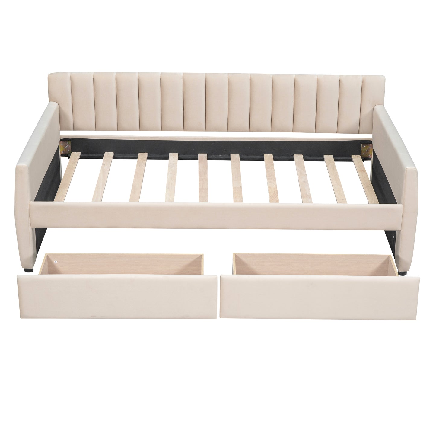 Xena Twin Size Upholstered Daybed with Drawers - Beige