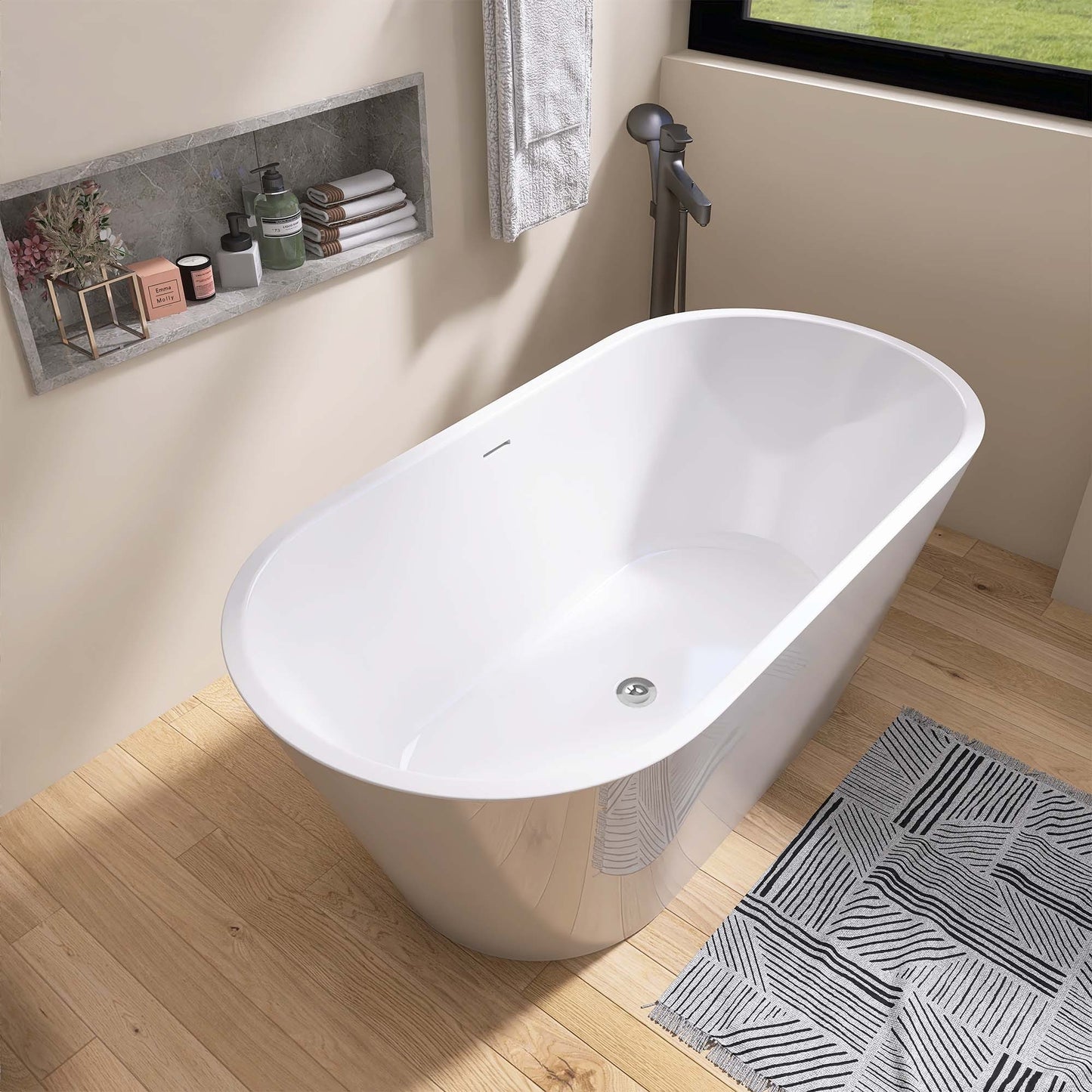 Elo 67" Acrylic Freestanding Soaking Bathtub - Gloss White