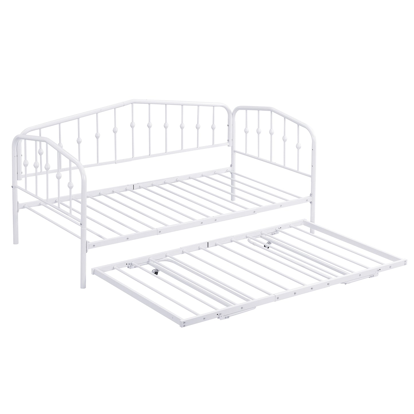 Zee Twin Size Metal Daybed with Twin Size Adjustable Trundle - White