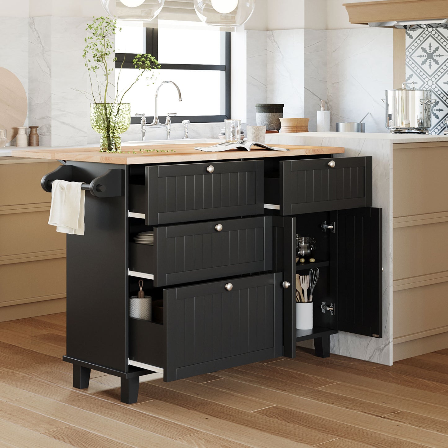 TOPMAX Kitchen Island Set with 2 Seatings - Black
