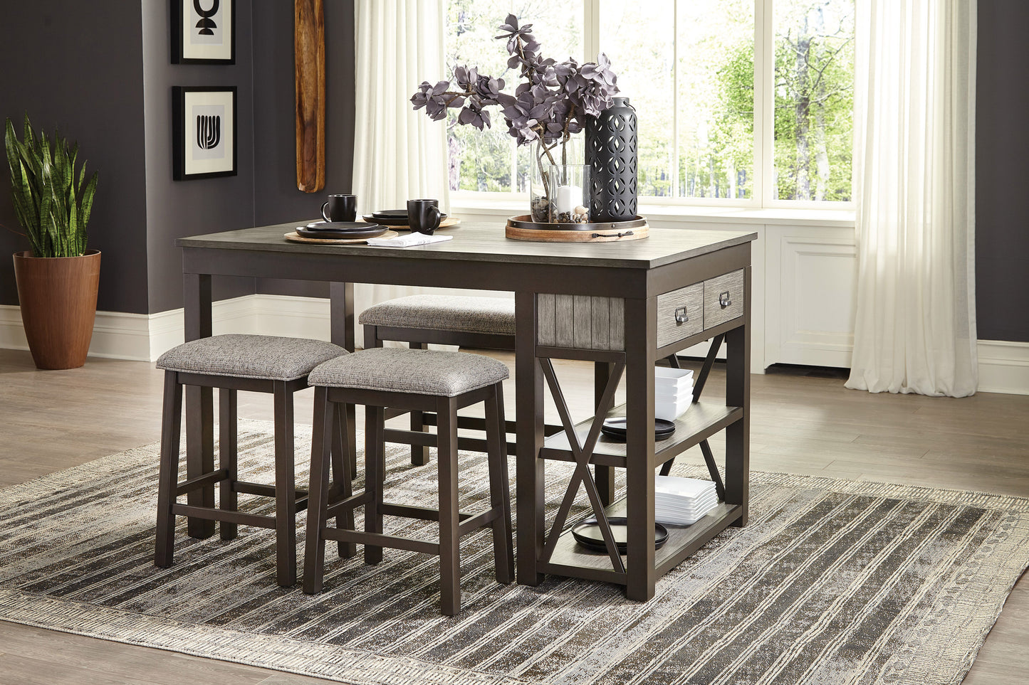 Fabric Padded Seat Counter Height Stool - Gray Set of 2