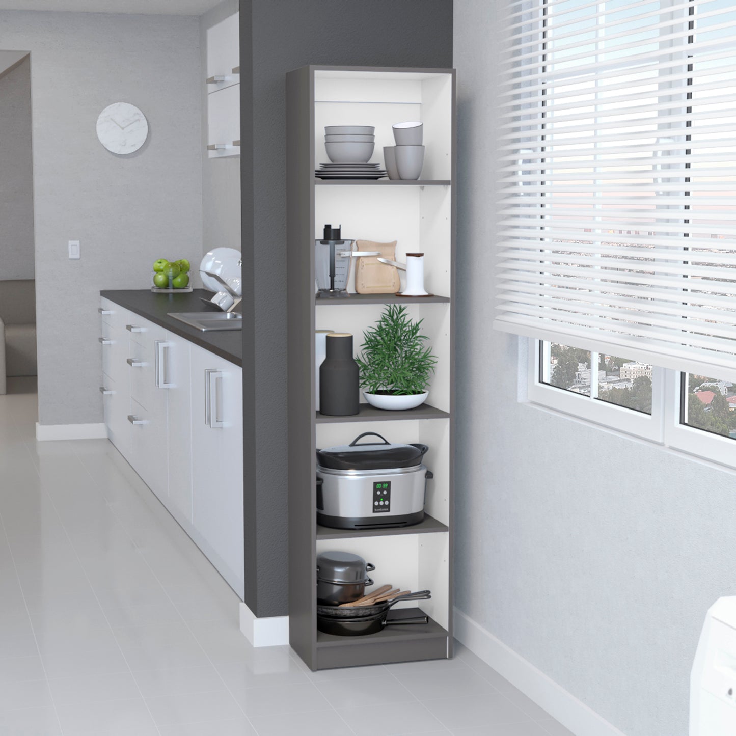 Kris Bookcase with 5-Tier Shelves - Gray