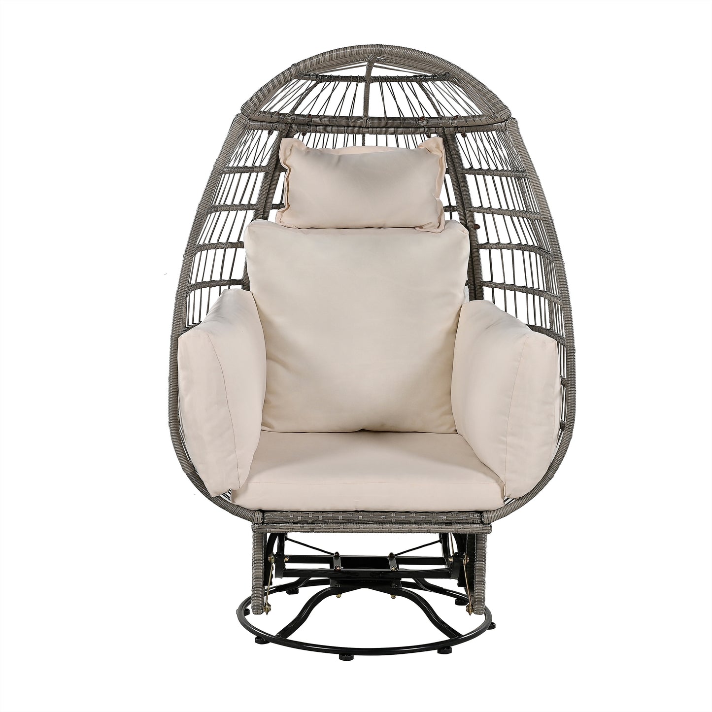 Bell Outdoor Swivel Chair with Cushion (Gray Wicker + Beige Cushion)