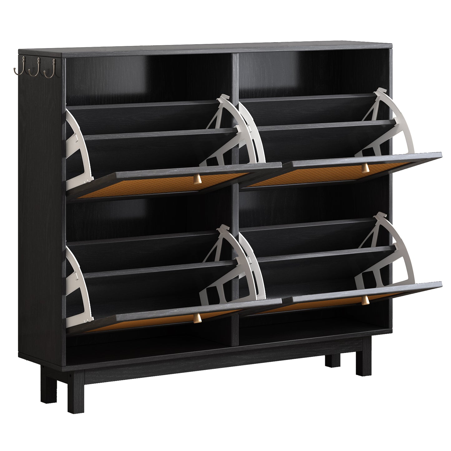 Rattan Boho Style Shoe Cabinet - Black