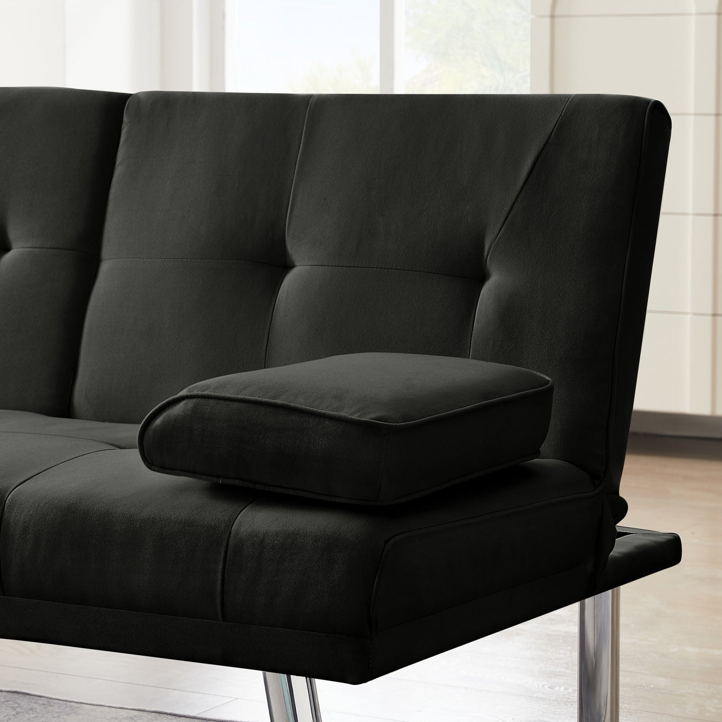 Yukon Fabric Futon Sofa Bed with Metal Legs - Dark Gray