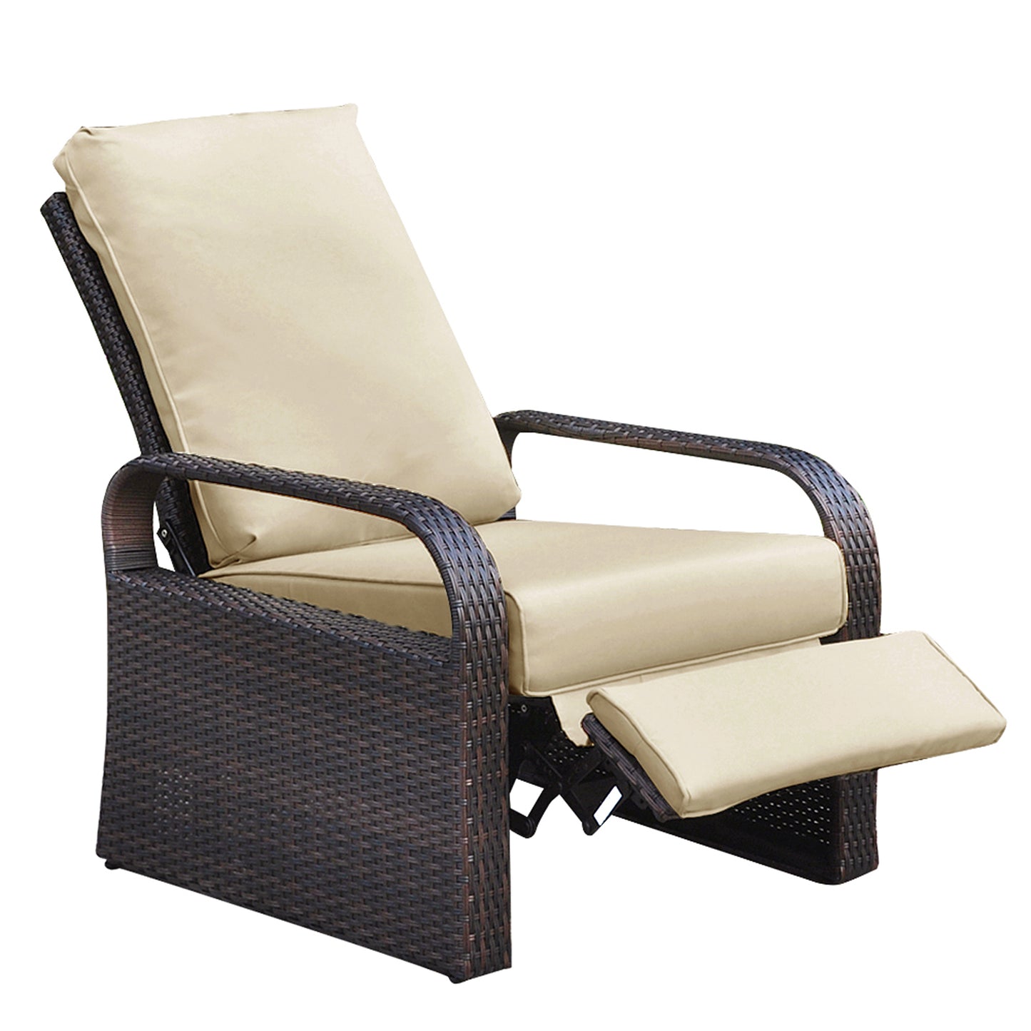 Parson Outdoor Adjustable Wicker Lounge Recliner Chair - Khaki