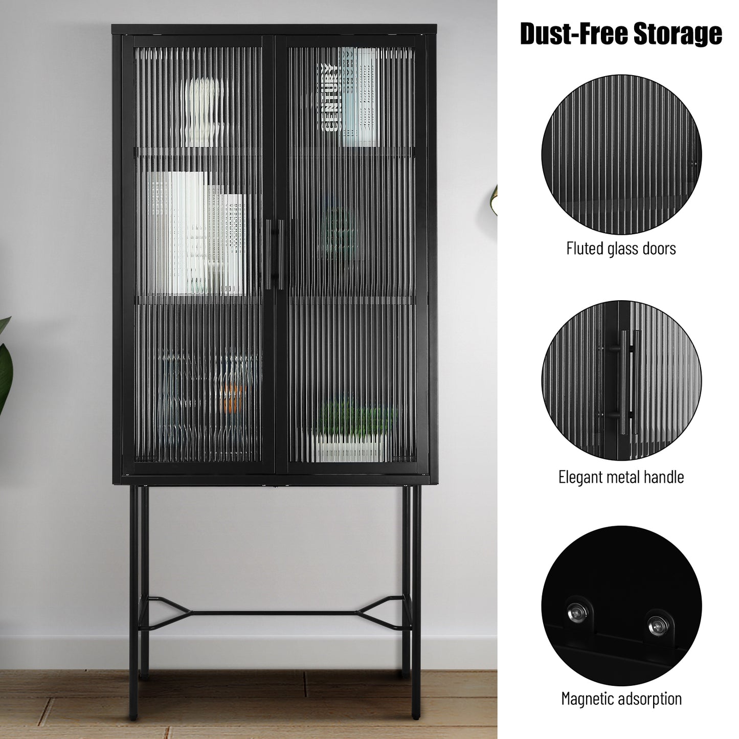 Renoe Tampered Glass Doors Cabinet - Black